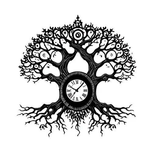 Tree Of Life With Clock Mechanism Intertwined