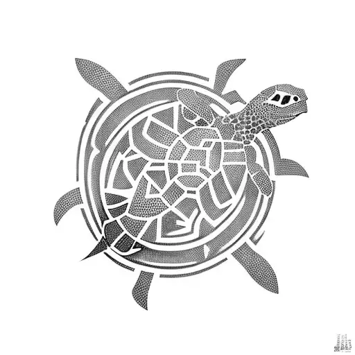 Turtle Surrounded With Tribal Lines