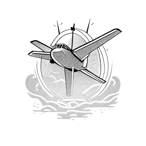 Airplane Flying At Sunset Over A Boat