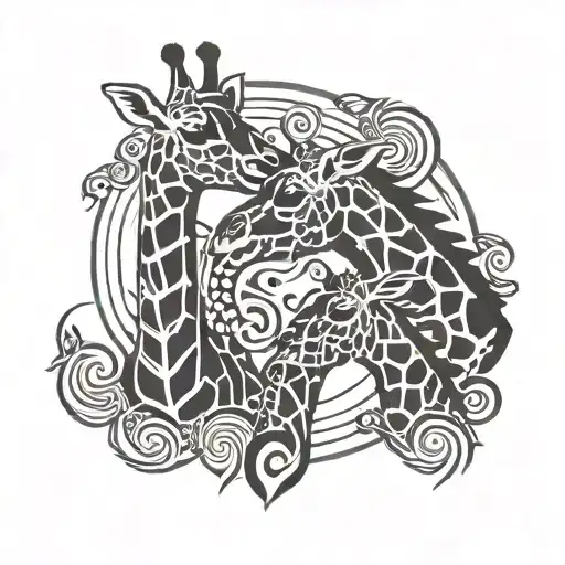 Mom And Baby Giraffe Love