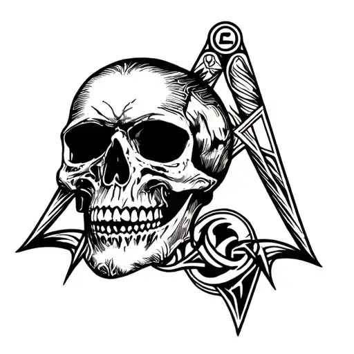 Masonic Symbol Incorporated In A Skull