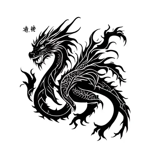 Full Body Lines Connecting Ankles And Wrist With Dragons And Nature