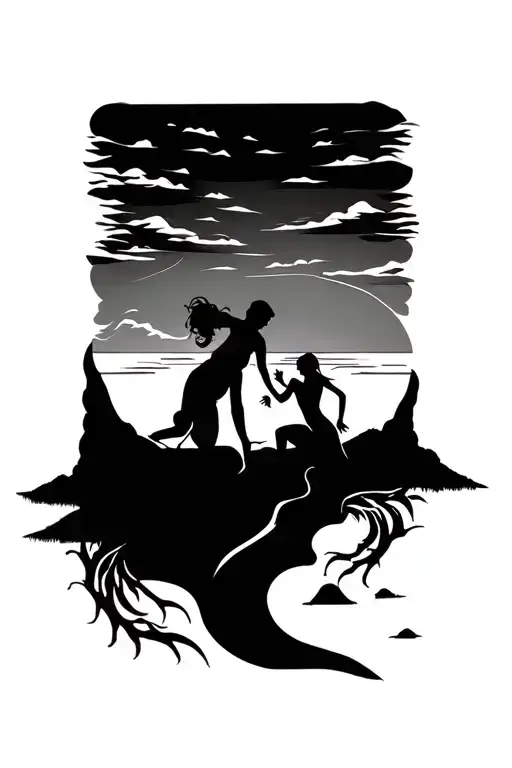 God Watching Brother And Sister Playing In The Sunset