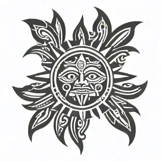 Aztec Tribal Design With Aztec Sun