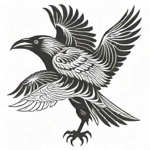 Crow With Opened Wide Wings