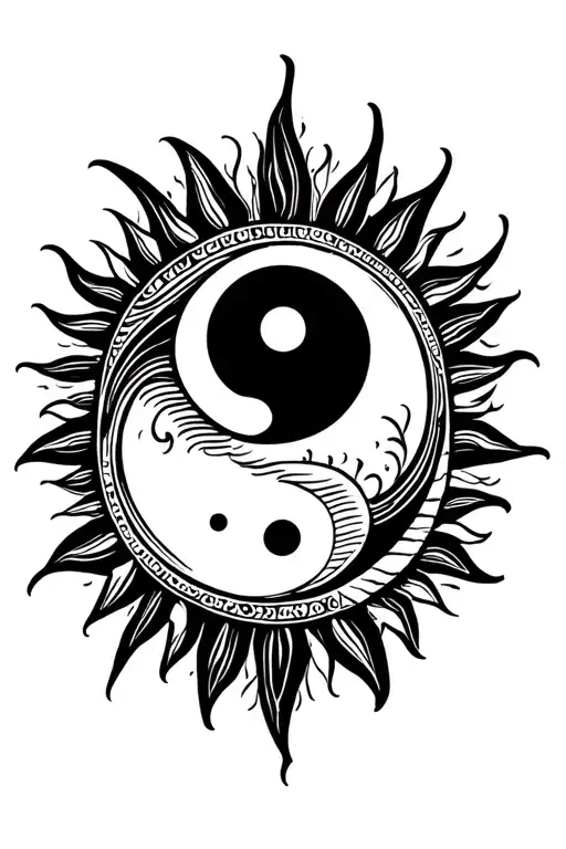 Sun And Moon With Yinyang Symbol