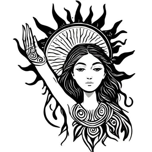 Woman Holding Sun Above Her Head With Both Hands