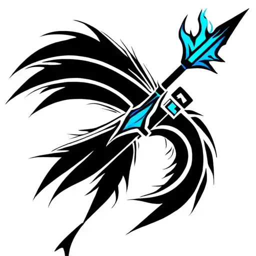 Native American Bow And Arrow With A Blue Flaming Tip