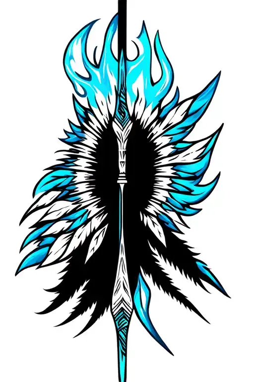 Native American Bow And Arrow With A Blue Flaming Tip