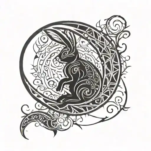 Rabbit And Crescent Moon And Watch