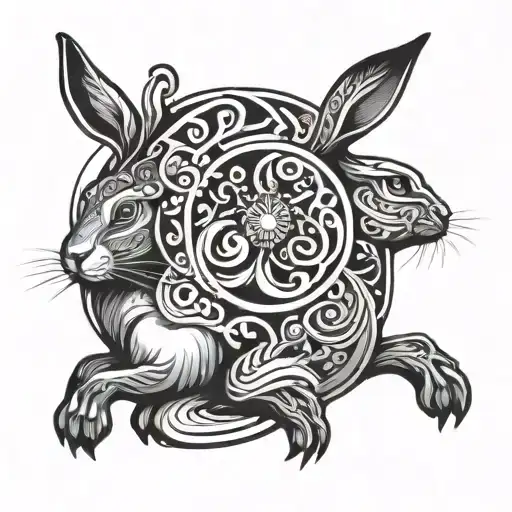 Rabbit And Crescent Moon And Watch