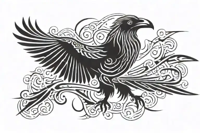 Tribal Raven Flying