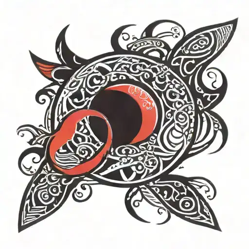 Red New Moon With Abstract Lines And Shading