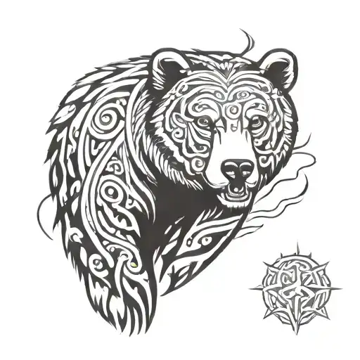 A Fierce Bear With Glowing Ruby Eyes Surrounded By Traditional Irish Symbols