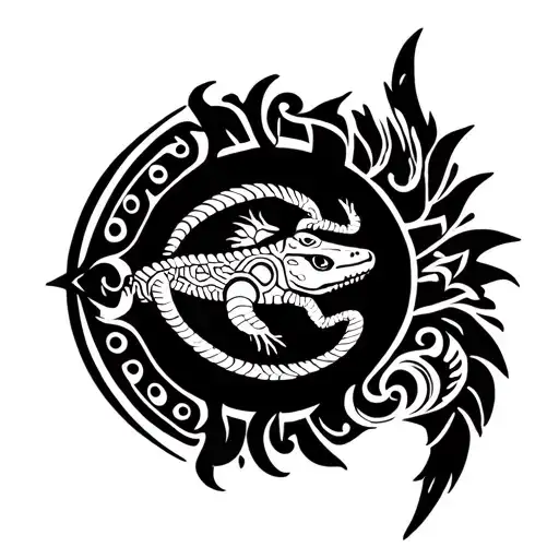 Maori In A Circle With Lezard Inside For Chest