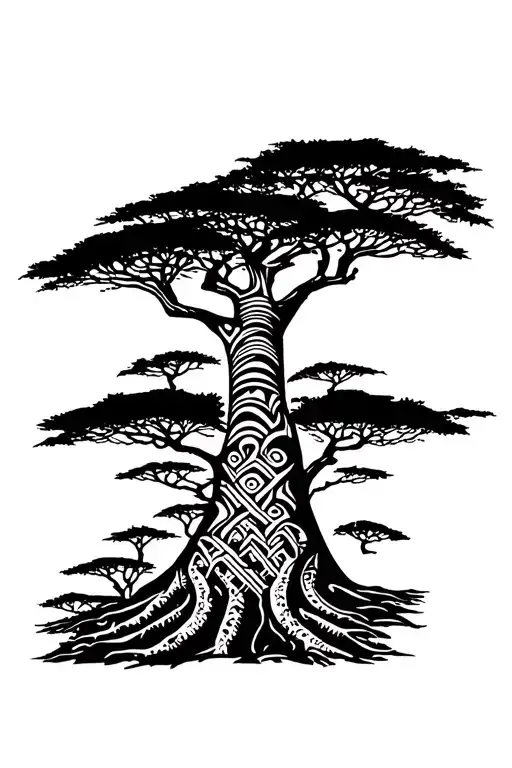 Baobab Tree Inside Madagascar Map Outline