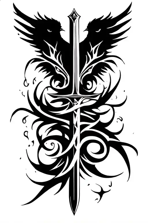 Tribal Sword Going Through A Raven Symmetrically