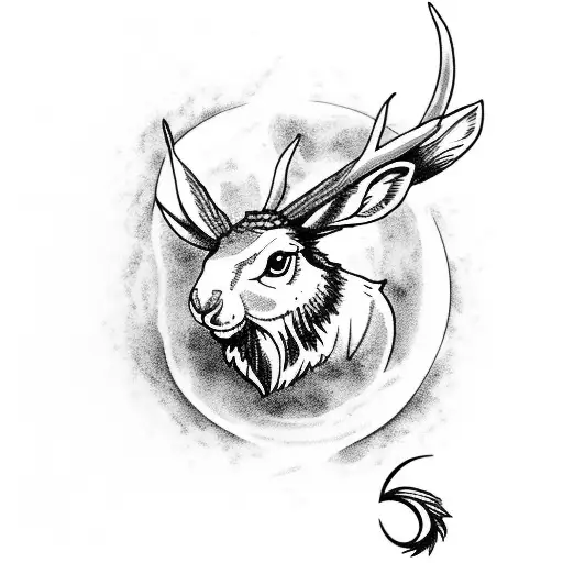 Jackalope Howling At The Moon Next To A Fire In The Forest
