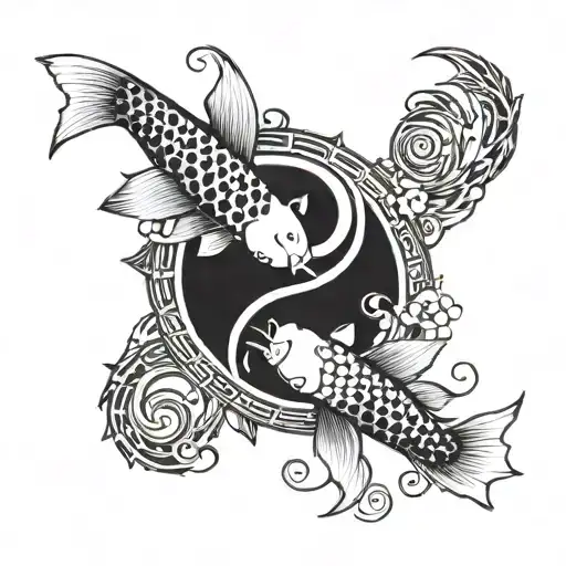 Koi Fish And Tigerin A Yin Yang Design