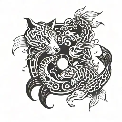 Koi Fish And Tiger In A Yin Yang Design