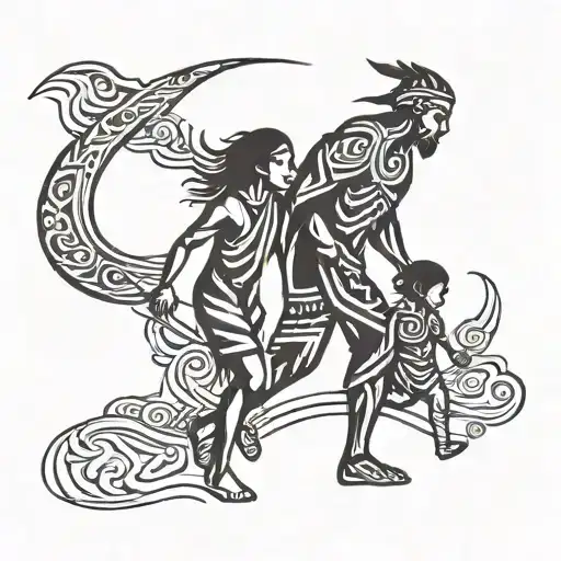 Parent And Child Walking Carrying The Fire