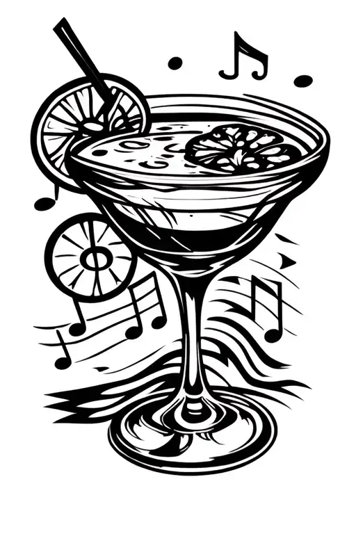 Margaritas Glass With Music Notes Floating In The Air