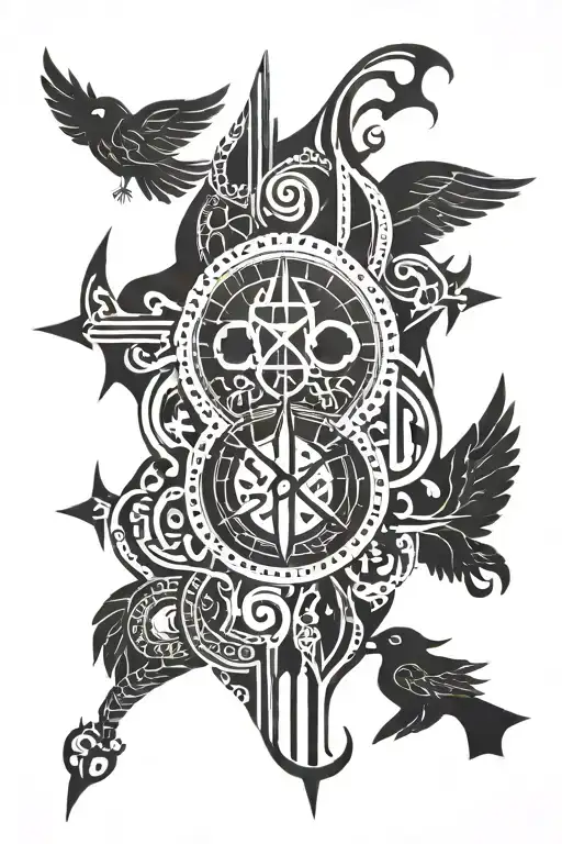A Dark And Mysterious Tattoo Featuring Gothic Symbols And Latin Phrases