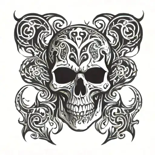 Skull And Fire Behind Skull