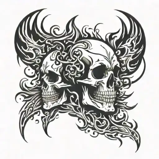 Skull And Fire Behind Skull