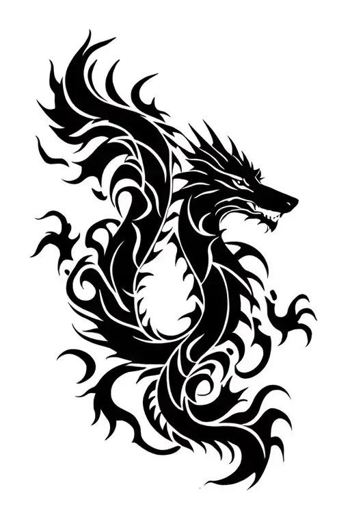 Wolf And Dragon Circling Each Other