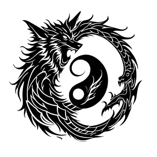 Wolf And Dragon Yin Yang Symbol