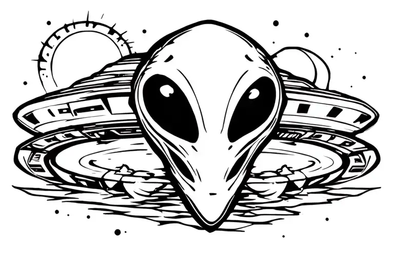 Alien Head And Ufo
