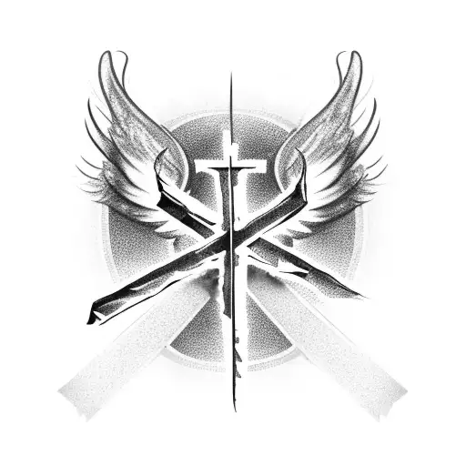 Damaged Christian Cross With Burning Angel Wings