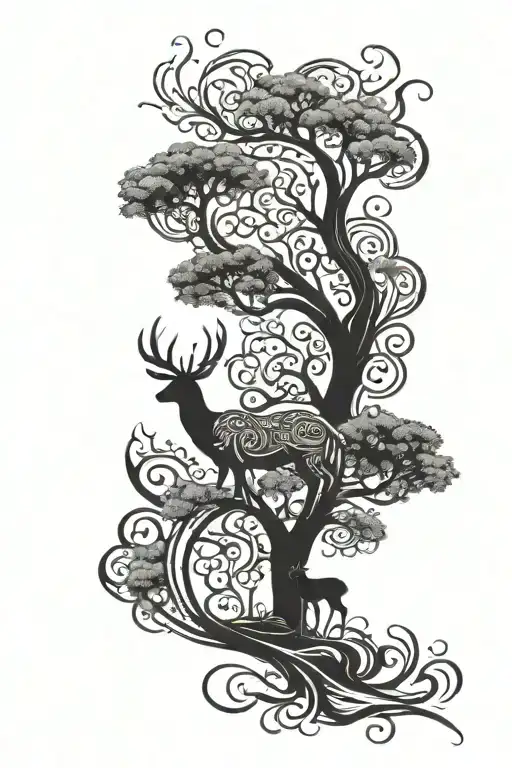 Tree Of Life With White Stag Standing