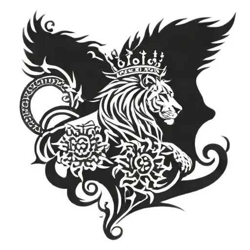 Floral Sleeve With A Lion And A Crown