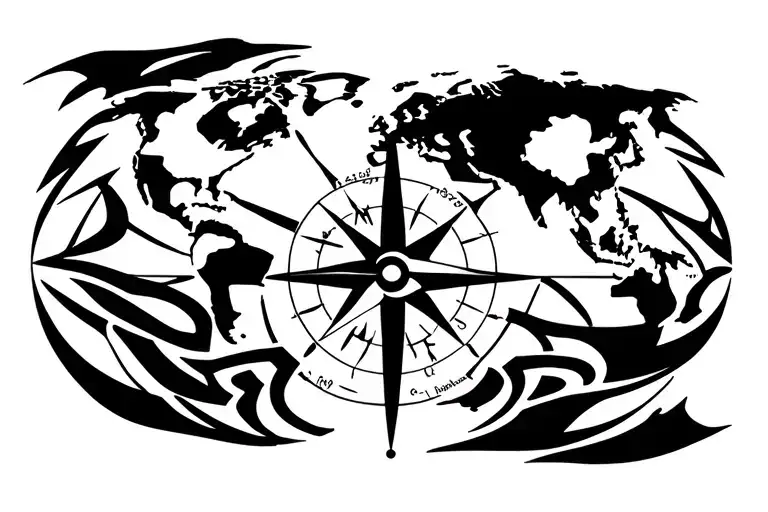 World Map Compass Plane Taking