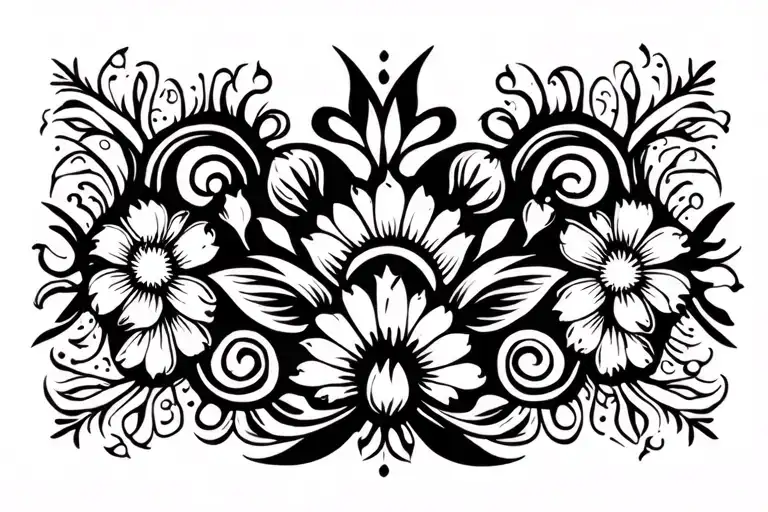 Tribal Tattoo Ideal For Lower Back With Girly Patterns And Flowers