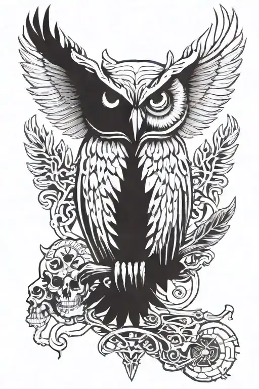 Owl Perched On Skull Skull And Crossbones