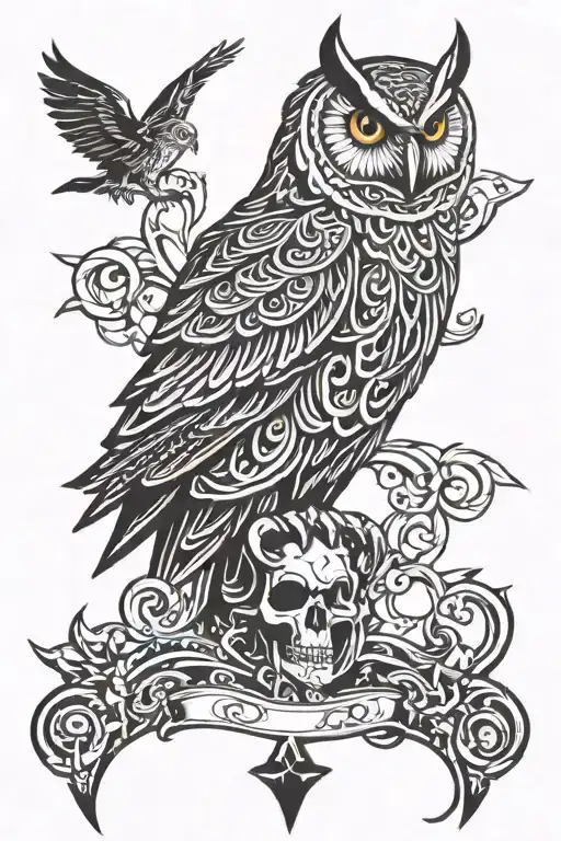 Owl Perched On Skull And Crossbones