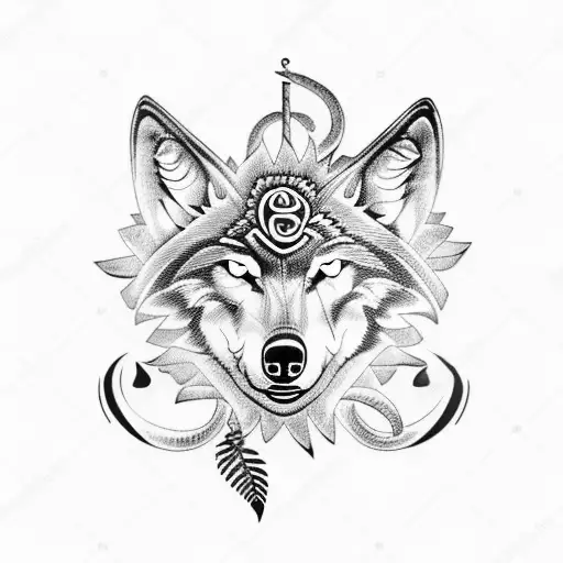Wolf With Maori Fern Nautical Rose