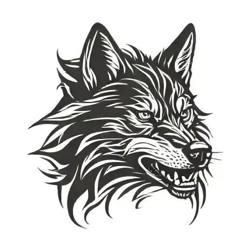 Angry Wolf Head Stencil Art