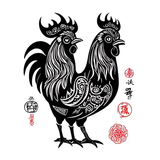 Cute Rooster & Buffalo Chinese Zodiac Signs