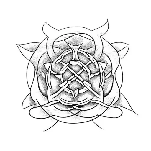 Celtic Balance Symbol With Rose With Stem And Leaves