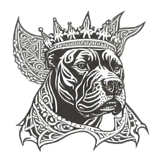 A Black Pitbull Face Wearing A Crown Looking Serious