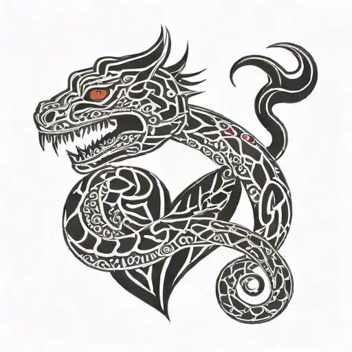 Create 3D Snakes On The Collarbones That Have Fire In Their Mouths And Form A Heart On The Neck