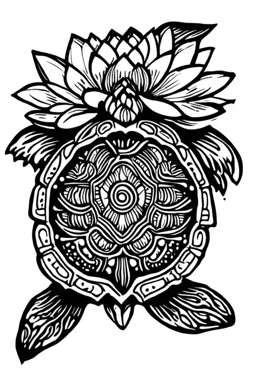 Turtle And Waterlily Fineline Tribal