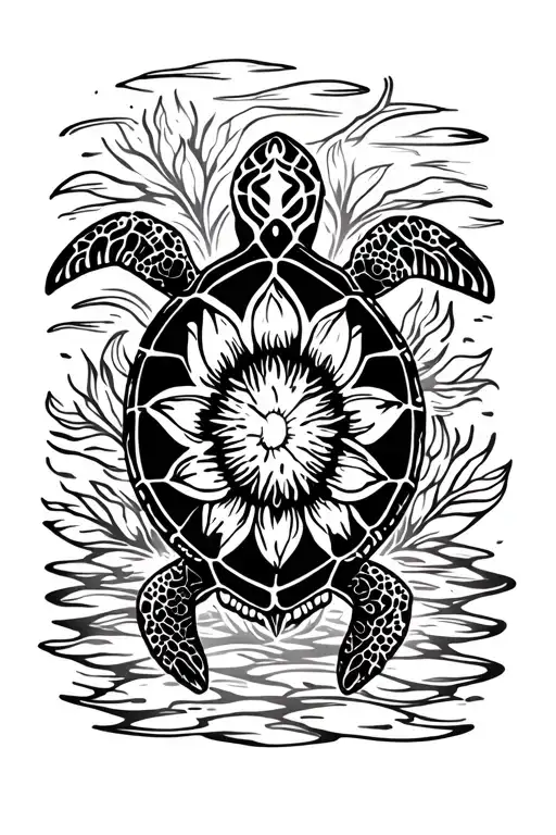 Waterlily Inside Of Sea Turtle Swimming