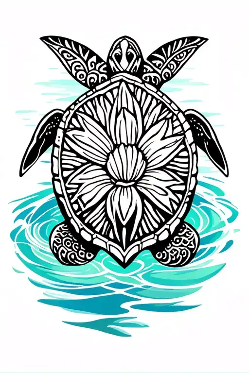 Waterlily Inside Of Sea Turtle Swimming Polynesian