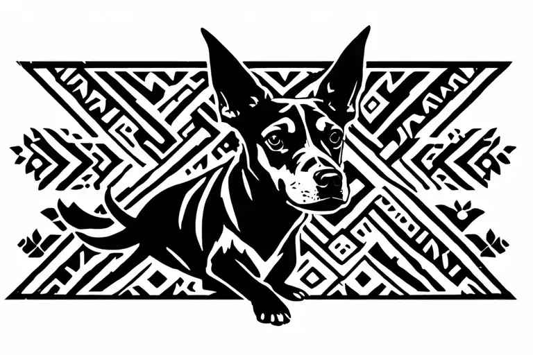 Mexican Xoloitzcuintli Dog With Aztec Background