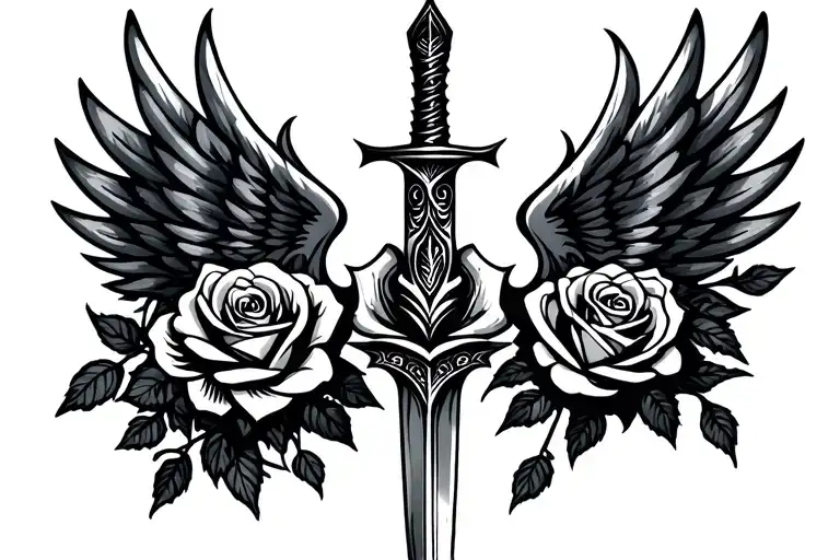 Dagger With Roses And With Wings